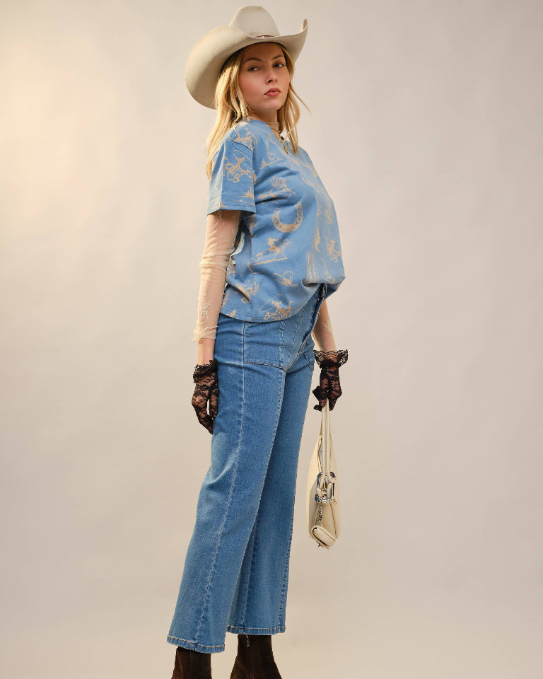 Round Neck Western Graphic Tee